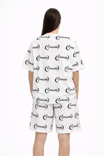 Oversize Ön Ve Arka Baskılı Tişört Şort Takım Rahat Kalıp Yazlık Günlük Kombin - Beyaz