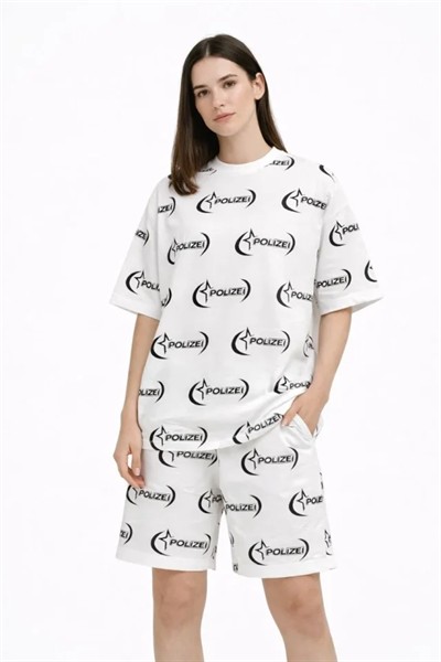 Oversize Ön Ve Arka Baskılı Tişört Şort Takım Rahat Kalıp Yazlık Günlük Kombin - Beyaz