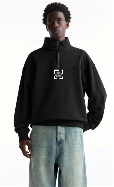 Oversize Yarım Farmuarlı Yakalı Özel Tasarım Basic SweatShirt - Siyah