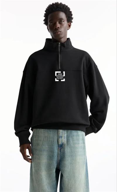 Oversize Yarım Farmuarlı Yakalı Özel Tasarım Basic SweatShirt - Siyah