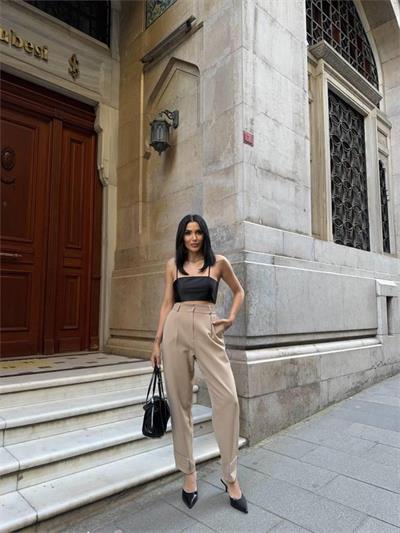 PAÇASI CIRTLI PANTOLON - Bej