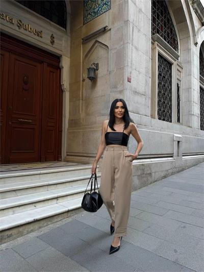 PAÇASI CIRTLI PANTOLON - Bej