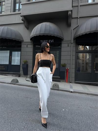 PAÇASI CIRTLI PANTOLON - Beyaz