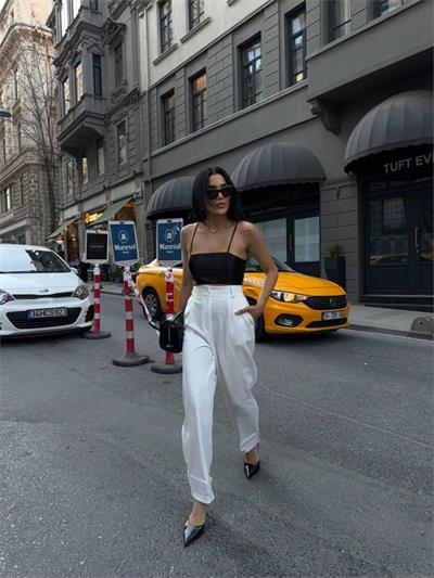 PAÇASI CIRTLI PANTOLON - Beyaz