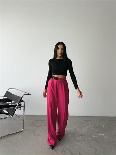 PALAZZO PANTOLON BEL ŞERİT DETAYLI - Fuşya