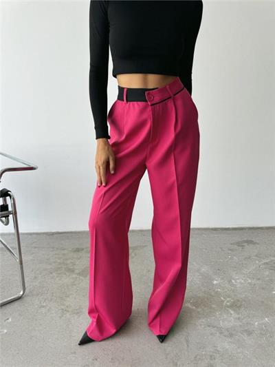 PALAZZO PANTOLON BEL ŞERİT DETAYLI - Fuşya