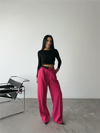 PALAZZO PANTOLON BEL ŞERİT DETAYLI - Fuşya