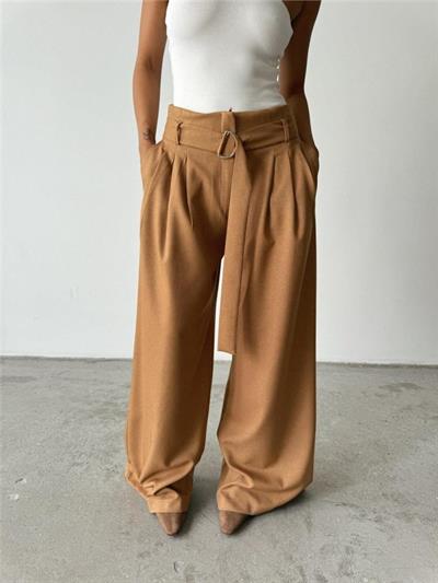 PALAZZO PANTOLON KUMAŞ KEMER DETAYLI - Bej