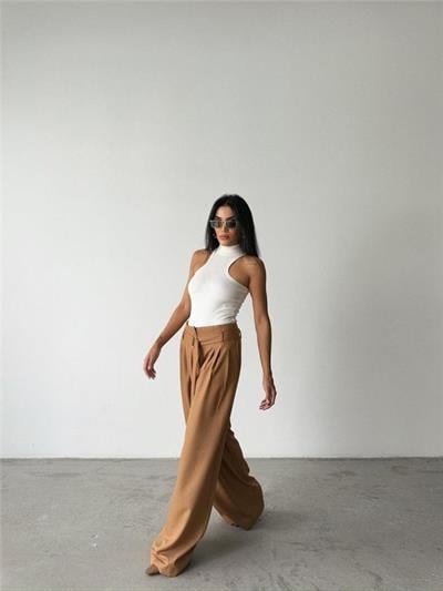 PALAZZO PANTOLON KUMAŞ KEMER DETAYLI - Bej