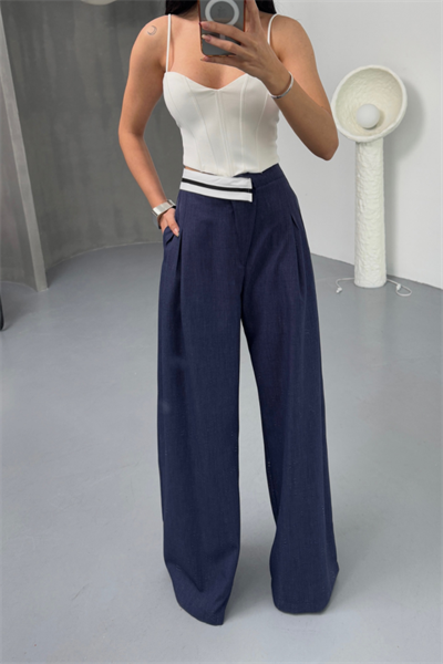 PANTOLON BEL ŞERİT DETAYLI - Lacivert