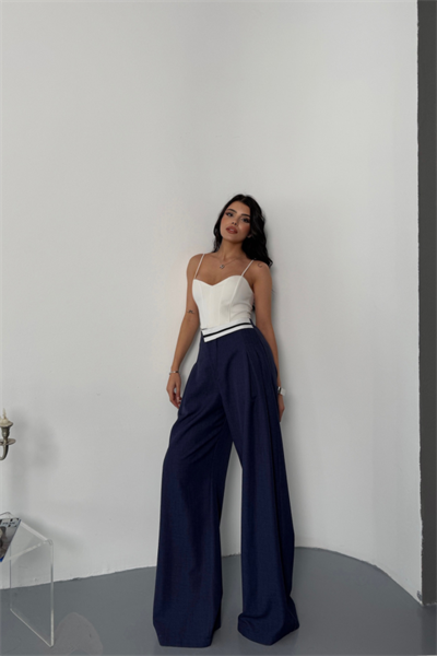 PANTOLON BEL ŞERİT DETAYLI - Lacivert