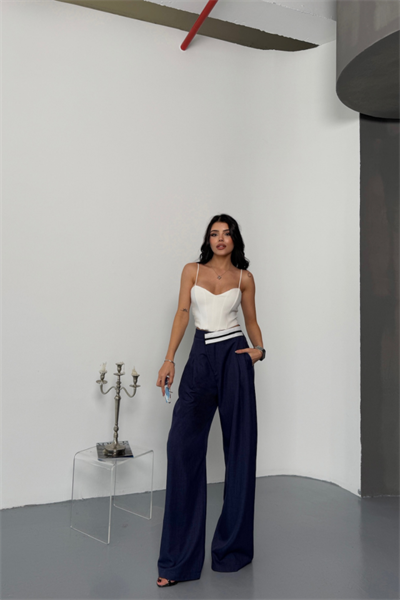 PANTOLON BEL ŞERİT DETAYLI - Lacivert