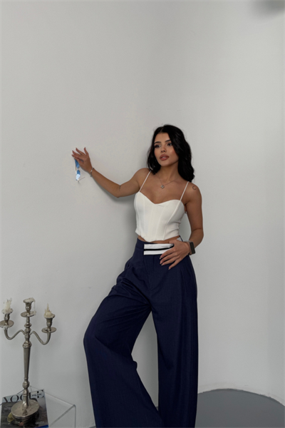 PANTOLON BEL ŞERİT DETAYLI - Lacivert