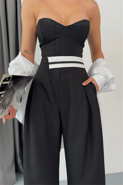 PANTOLON BEL ŞERİT DETAYLI - Siyah