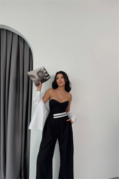 PANTOLON BEL ŞERİT DETAYLI - Siyah