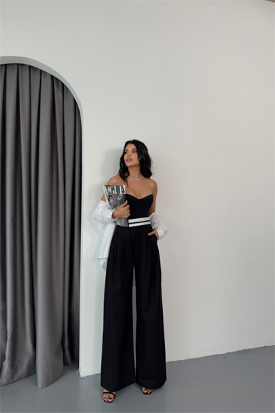 PANTOLON BEL ŞERİT DETAYLI - Siyah