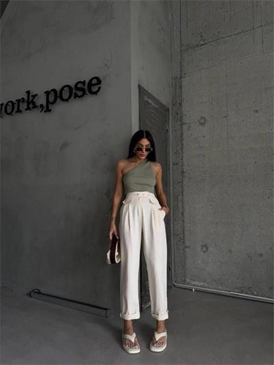 PANTOLON KAPALI CEP 3 DÜĞME DETAYLI - Ham