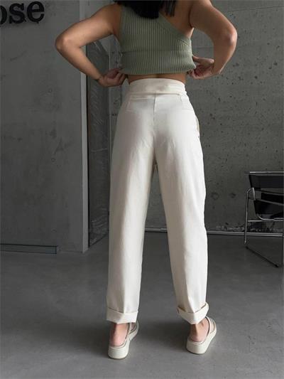 PANTOLON KAPALI CEP 3 DÜĞME DETAYLI - Ham