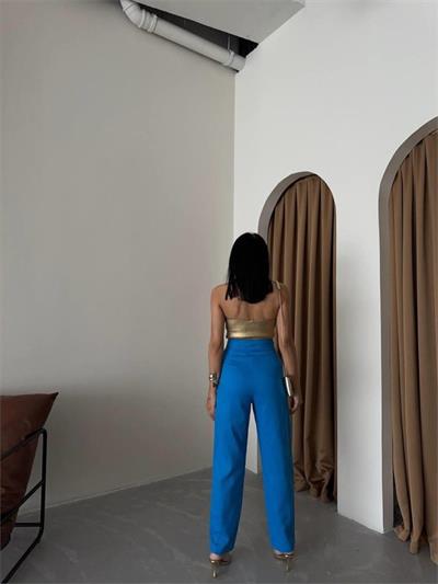 PANTOLON KAPALI CEP 3 DÜĞME DETAYLI - Mavi