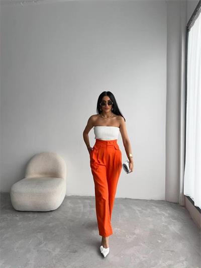 PANTOLON KAPALI CEP 3 DÜĞME DETAYLI - Orange