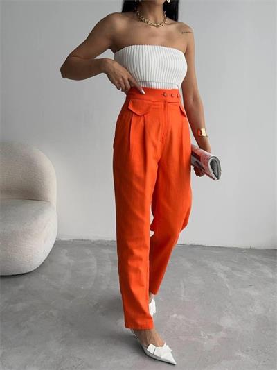 PANTOLON KAPALI CEP 3 DÜĞME DETAYLI - Orange