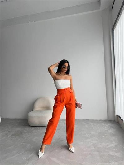 PANTOLON KAPALI CEP 3 DÜĞME DETAYLI - Orange