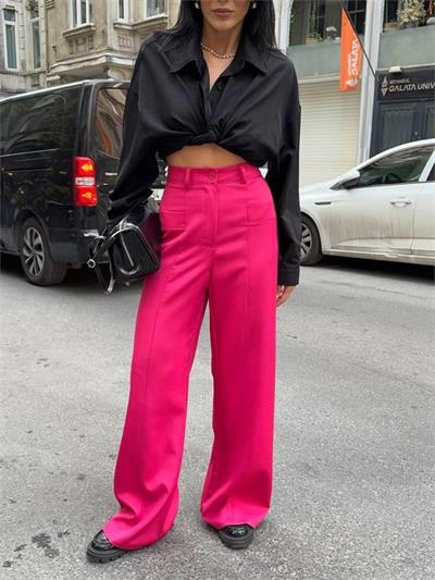 PANTOLON KAPALI CEP DETAYLI SALAŞ PANTOLON - Fuşya