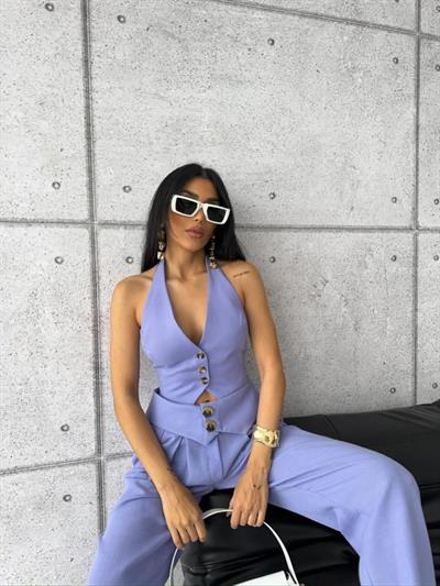 PANTOLON KENDİNDEN KEMER DETAYLI - Lila