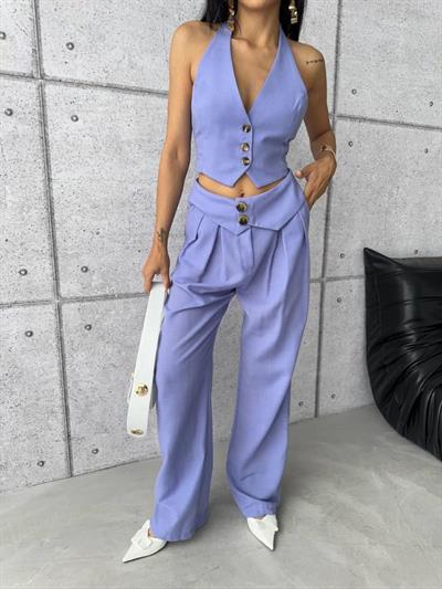 PANTOLON KENDİNDEN KEMER DETAYLI - Lila