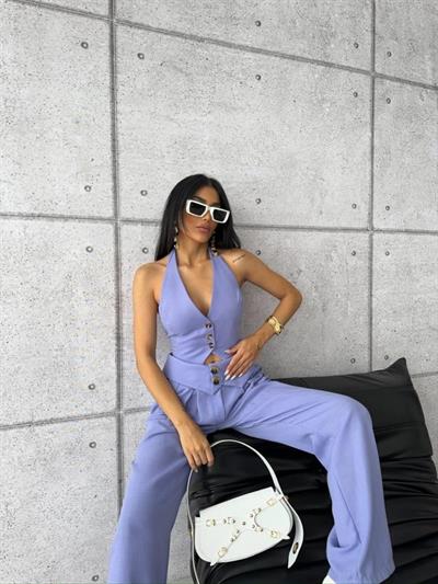 PANTOLON KENDİNDEN KEMER DETAYLI - Lila