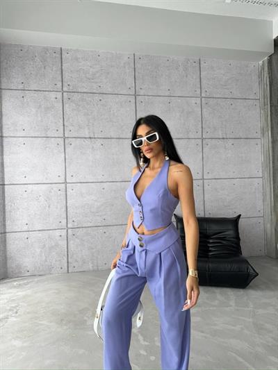 PANTOLON KENDİNDEN KEMER DETAYLI - Lila