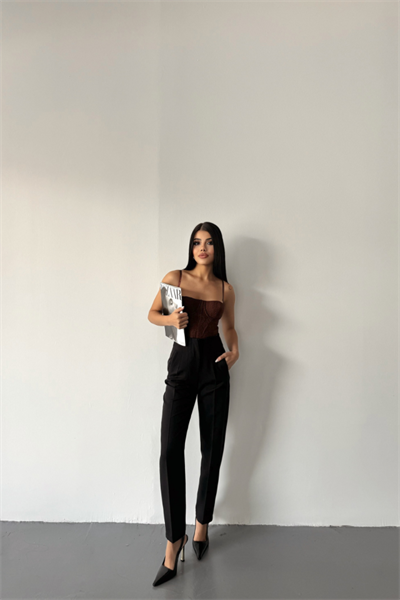 PANTOLON PENSLİ ATLAS KUMAŞ - Siyah