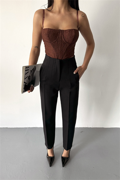 PANTOLON PENSLİ ATLAS KUMAŞ - Siyah