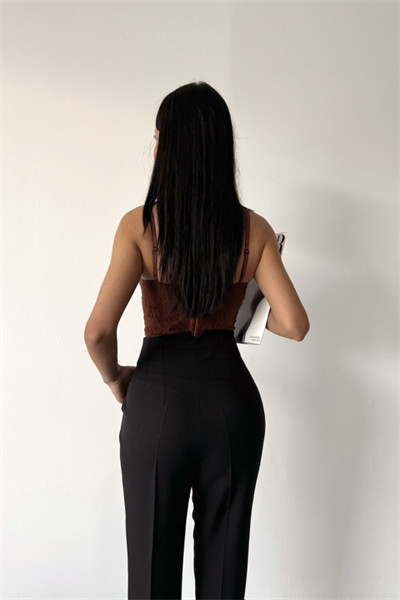 PANTOLON PENSLİ ATLAS KUMAŞ - Siyah