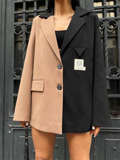 PARÇALI CEKET ETİKET DETAYLI - Kahverengi