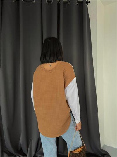 PARÇALI GÖMLEK ARKASI ÖRME - Kahverengi