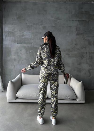 PARLAK DESENLİ SATEN KARGO PANTOLON - GÖMLEK TAKIM - Bej