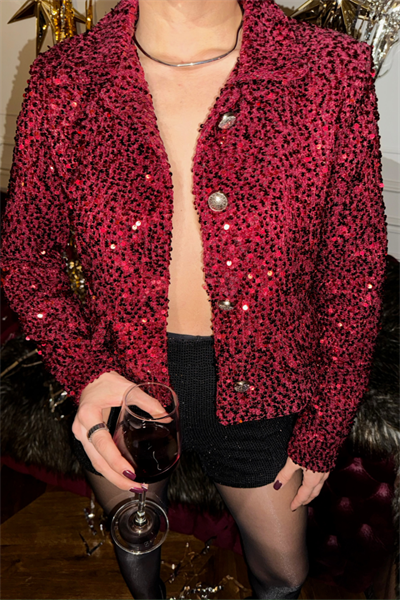 PAYET CROP CEKET DÜĞME DETAYLI - Bordo