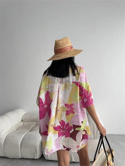 PEMBE DESENLİ SATEN ŞORT GÖMLEK TAKIM - Pembe