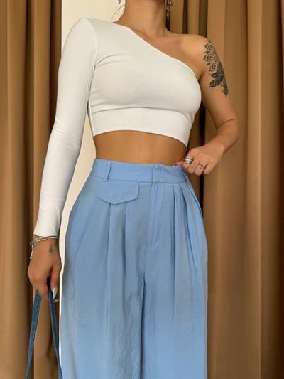 PİLE VE CEP KAPAK DEYALI SALAŞ PANTOLON - Mavi