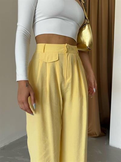 PİLE VE CEP KAPAK DEYALI SALAŞ PANTOLON - Sarı
