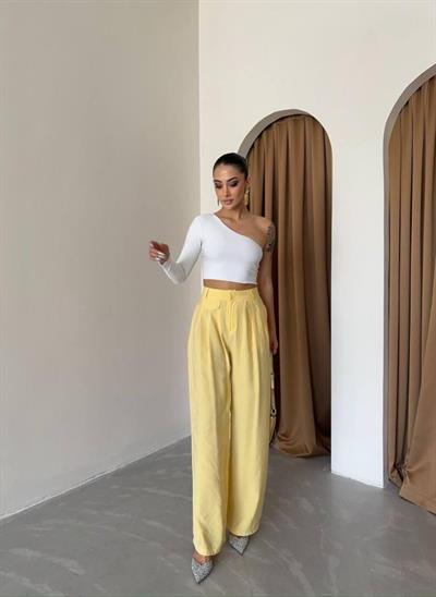 PİLE VE CEP KAPAK DEYALI SALAŞ PANTOLON - Sarı