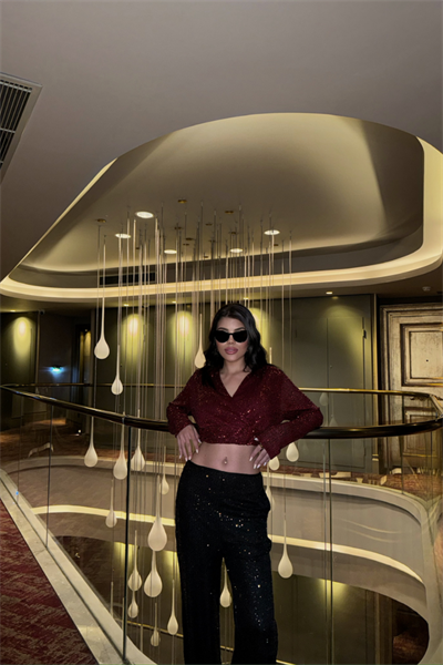 PULLU CROP KRUVAZE BLUZ - Bordo