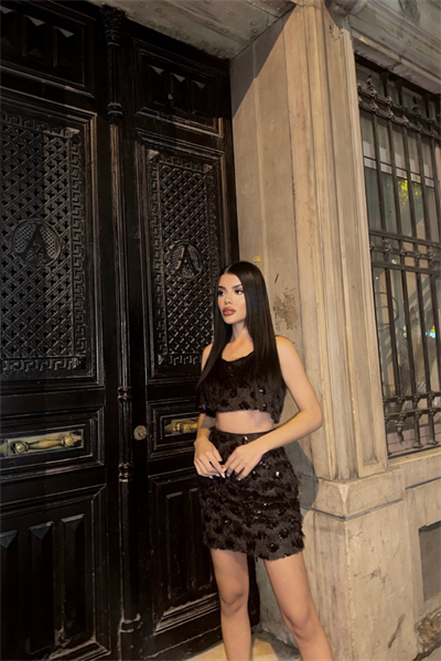 PÜSKÜL PAYET CROP BLUZ-KISA ETEK TAKIM - Siyah