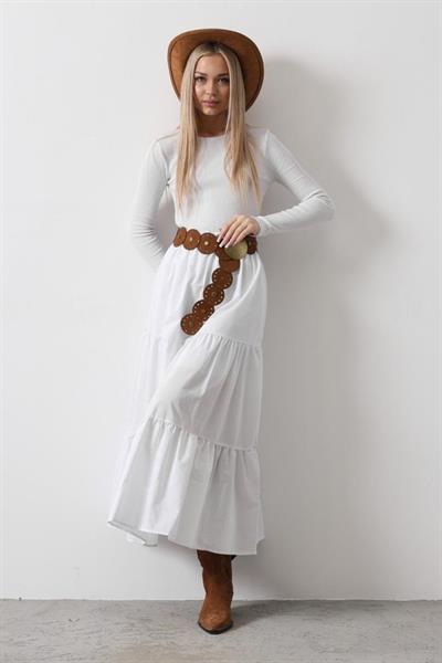 Pamuklu Beli Lastikli Etek - Beyaz