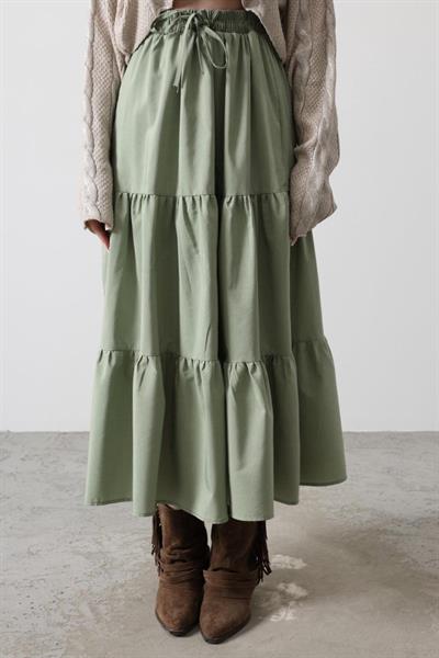 Pamuklu Beli Lastikli Etek - Haki