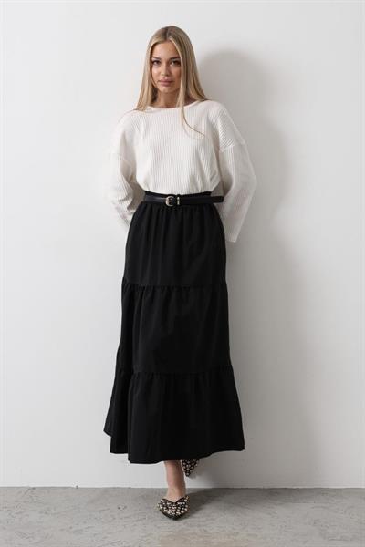 Pamuklu Beli Lastikli Etek - Siyah