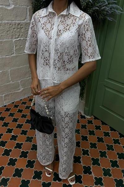 Pantolonu Astarlı Dantel İkili Takım 10119