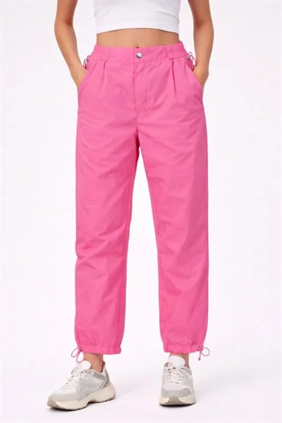 Paraşüt Kumaş Pantolon Bel Ve Paça Ayarlanabilir Lastikli Spor Pantolon - Pembe
