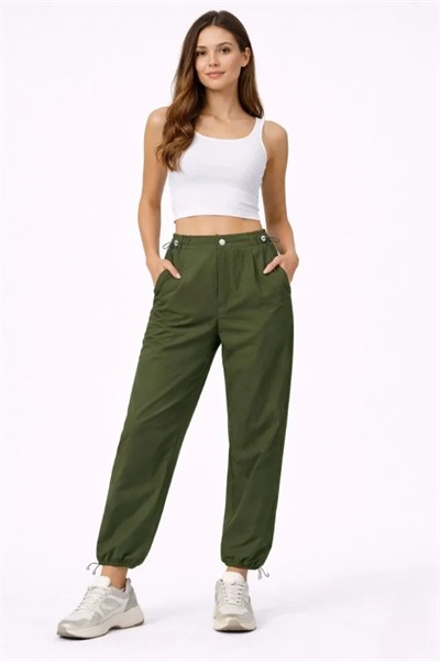 Paraşüt Kumaş Pantolon Bel Ve Paça Ayarlanabilir Lastikli Spor Pantolon - Haki